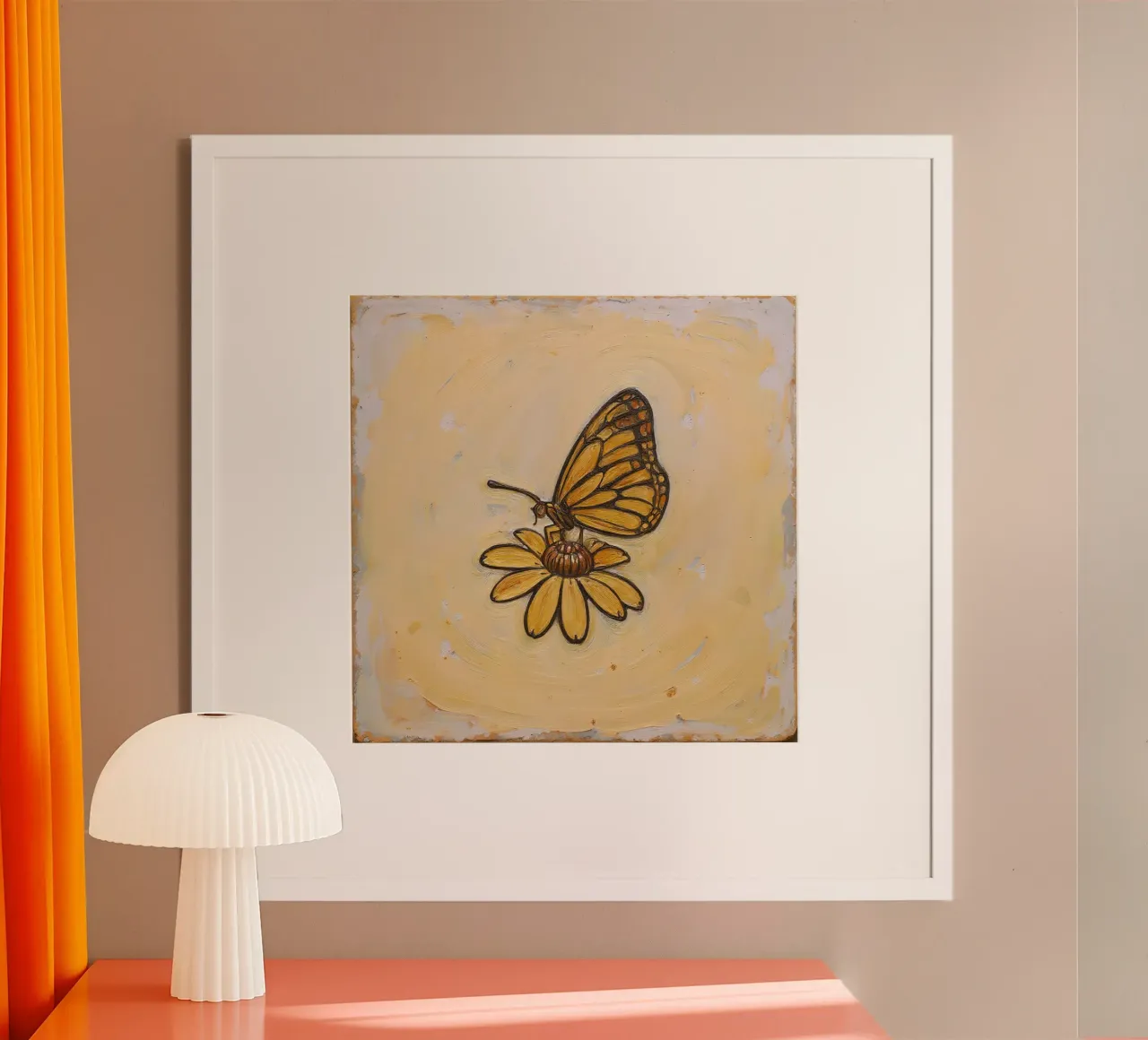 Farfalla monarca che riposa su un fiore giallo, wtercolor poster da DesignDoodle
