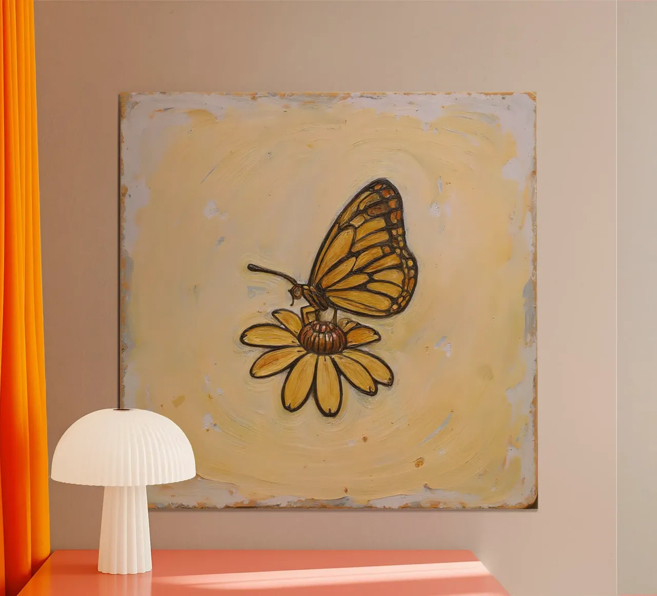 Farfalla monarca che riposa su un fiore giallo, wtercolor poster da DesignDoodle