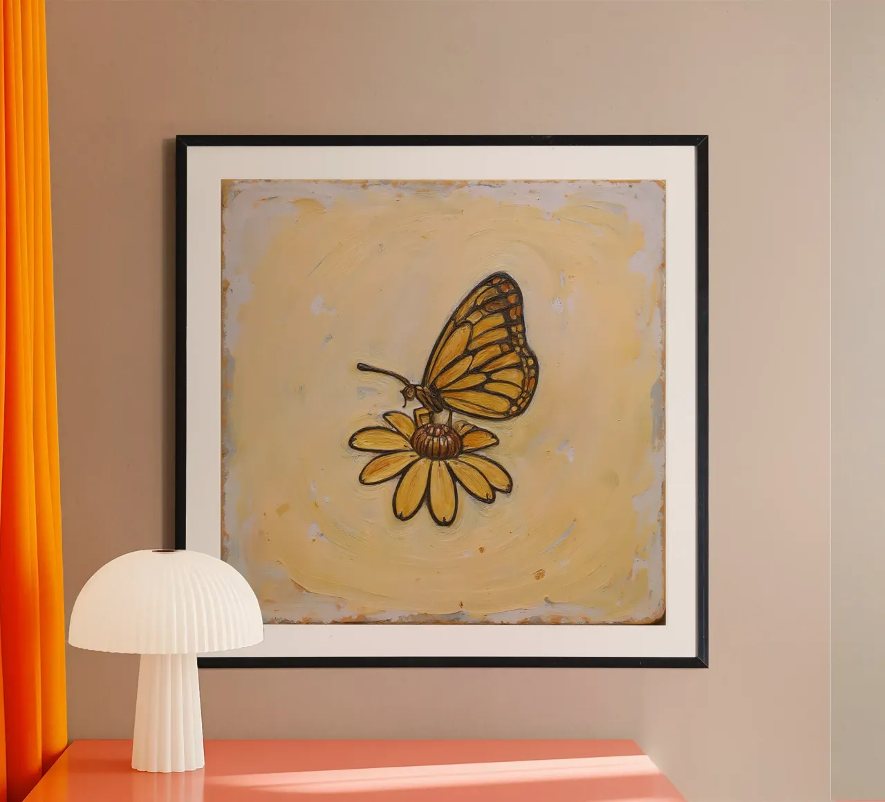 Farfalla monarca che riposa su un fiore giallo, wtercolor poster da DesignDoodle