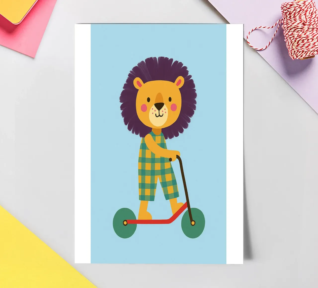 lustiger Löwe mit Motorroller Stickerbogen von oneone