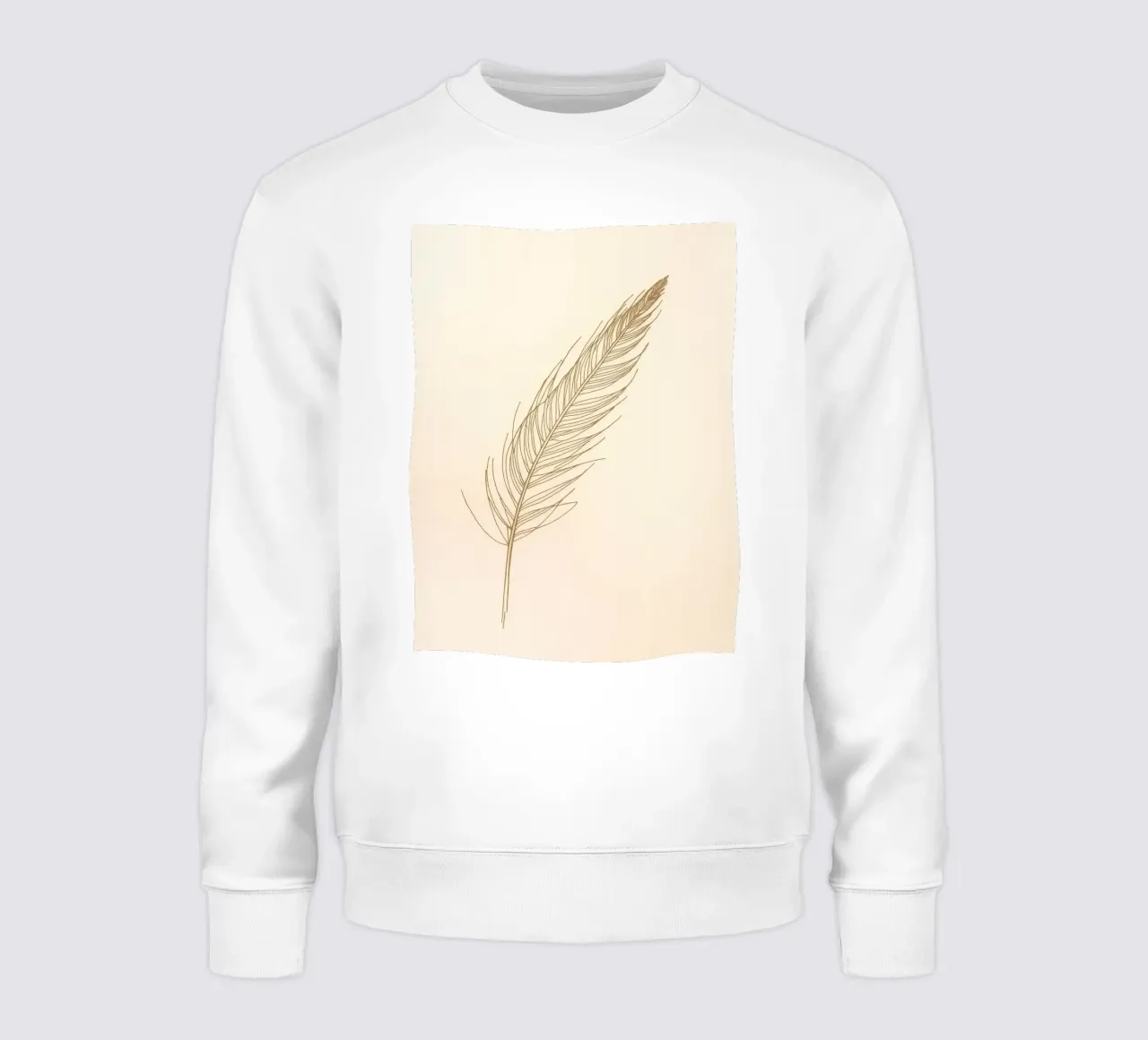 Single light brown feather sketch on a cream background sweatshirt by DesignDoodle