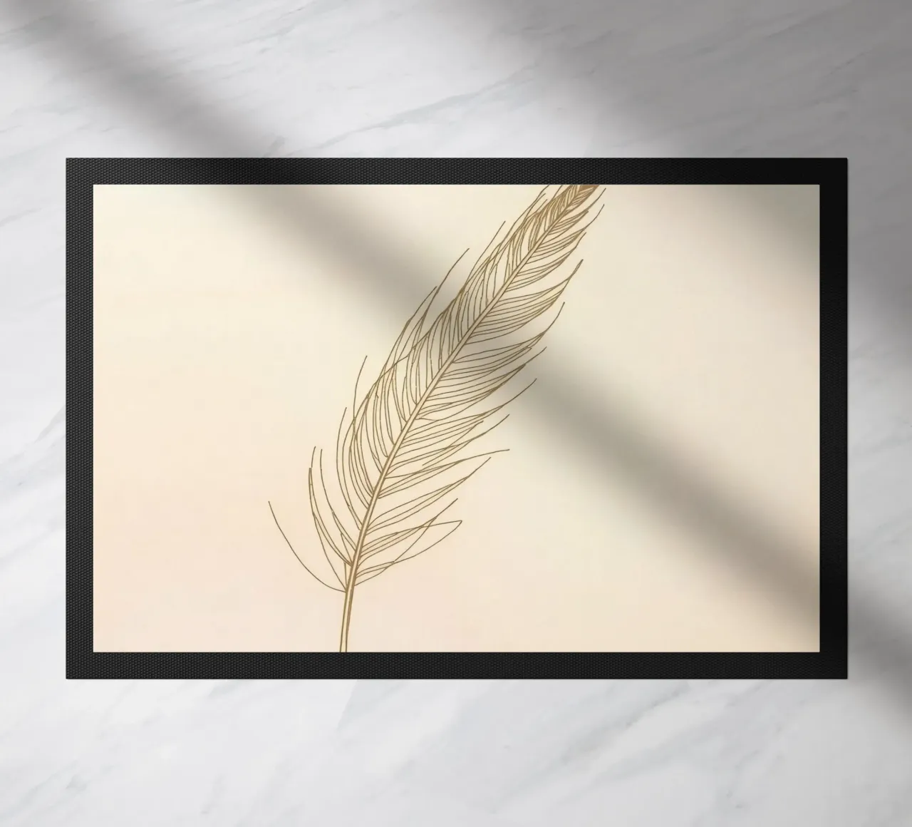 Single light brown feather sketch on a cream background doormat by DesignDoodle