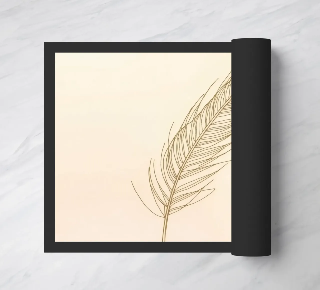 Single light brown feather sketch on a cream background doormat by DesignDoodle