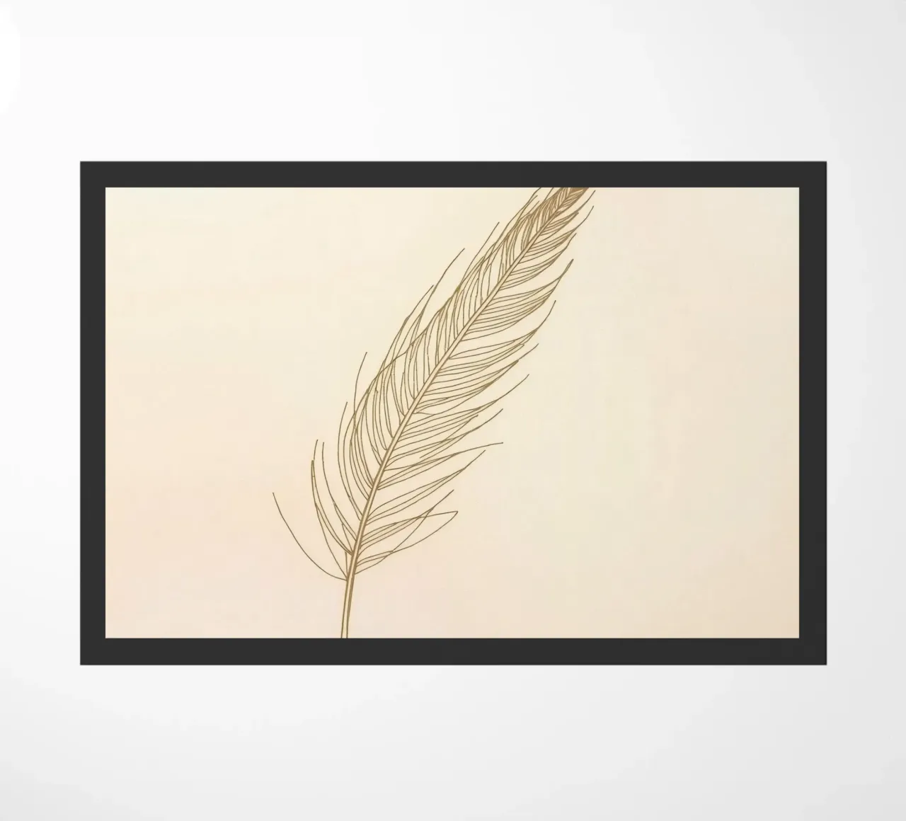 Single light brown feather sketch on a cream background doormat by DesignDoodle