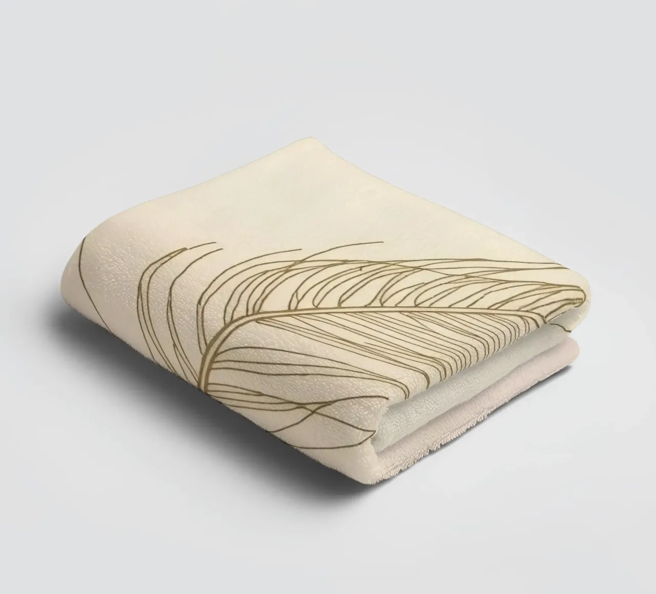 Single light brown feather sketch on a cream background towel by DesignDoodle