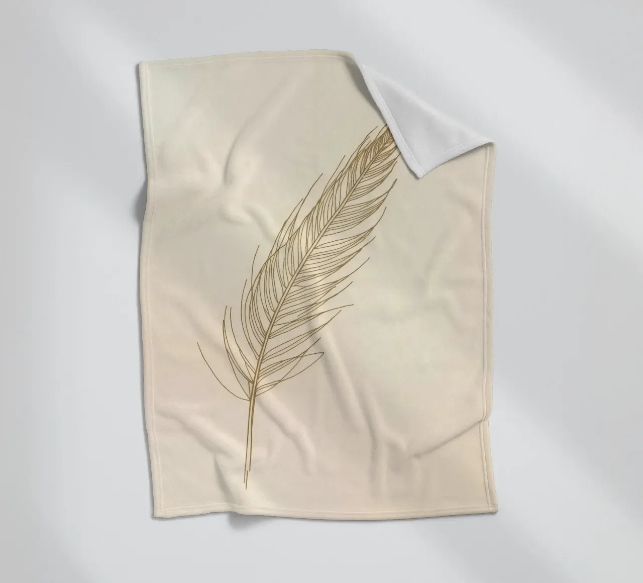 Single light brown feather sketch on a cream background fleece blanket by DesignDoodle