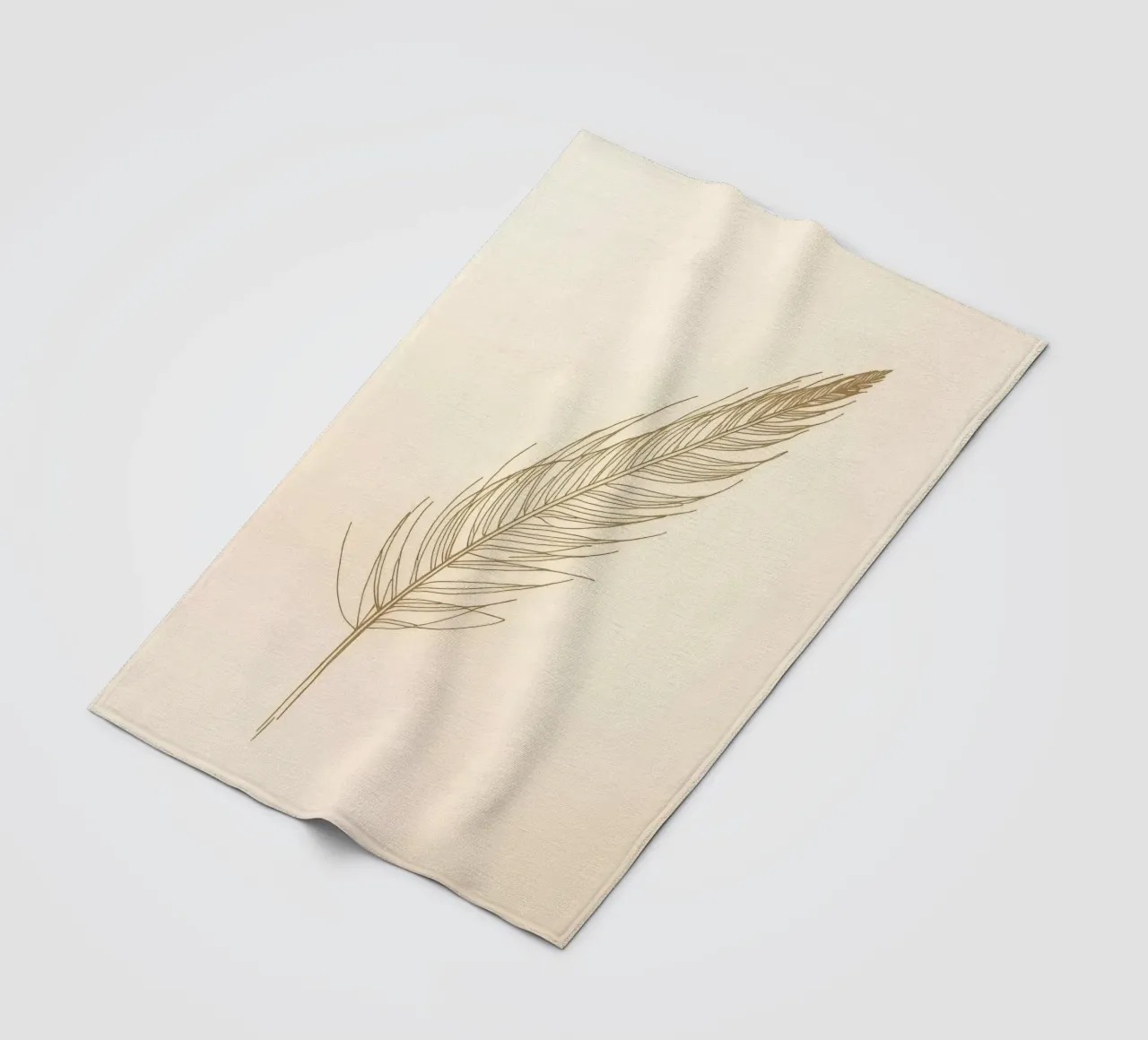 Single light brown feather sketch on a cream background fleece blanket by DesignDoodle
