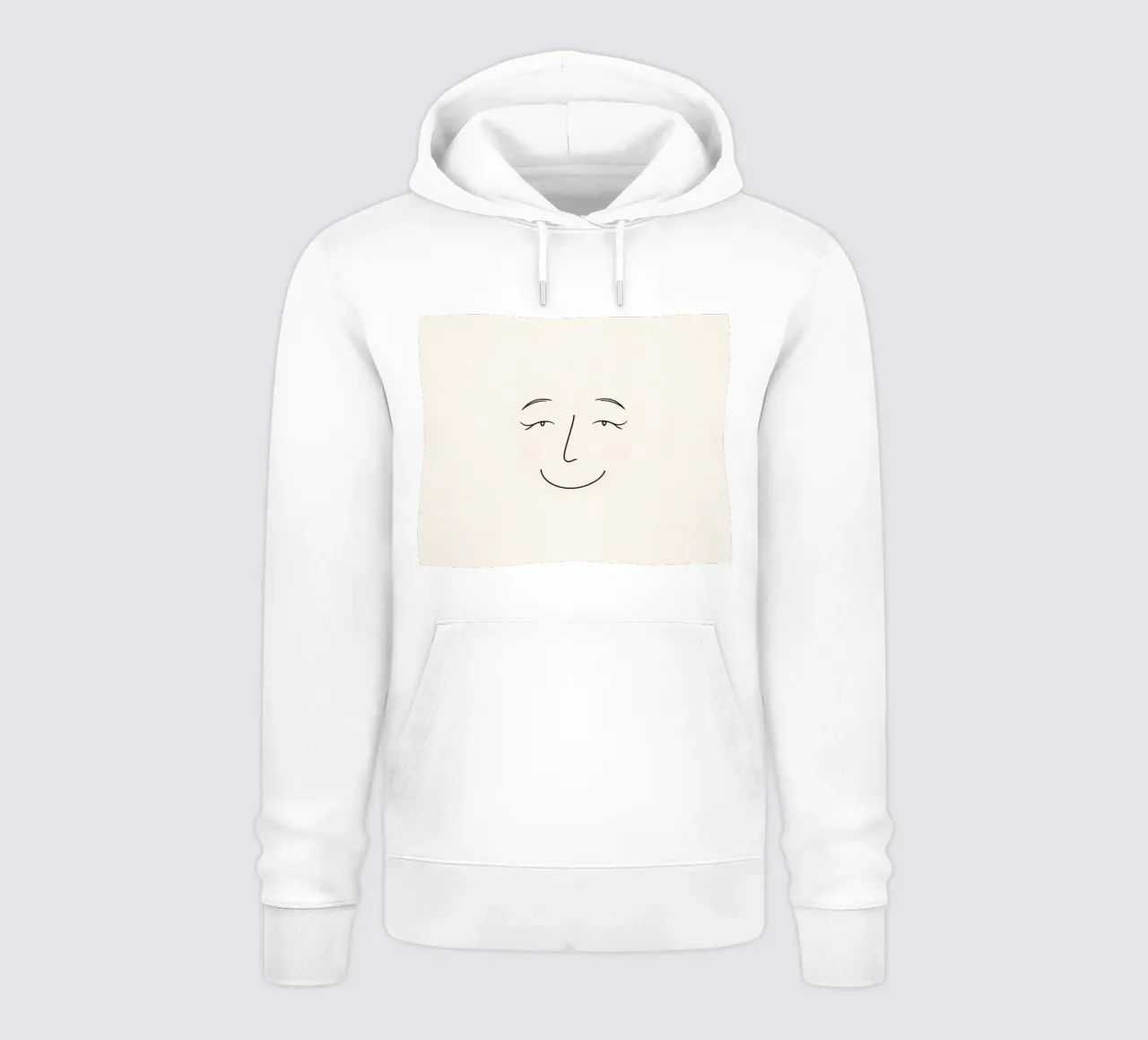 Un semplice disegno al tratto mostra un volto sorridente con la guancia arrossata felpa con cappuccio da DesignDoodle