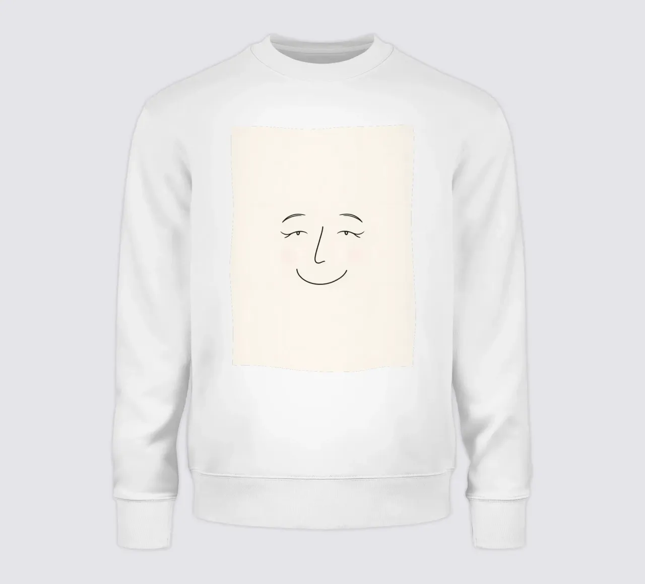 Simple line drawing shows a smiling face with blushed cheek sweatshirt by DesignDoodle