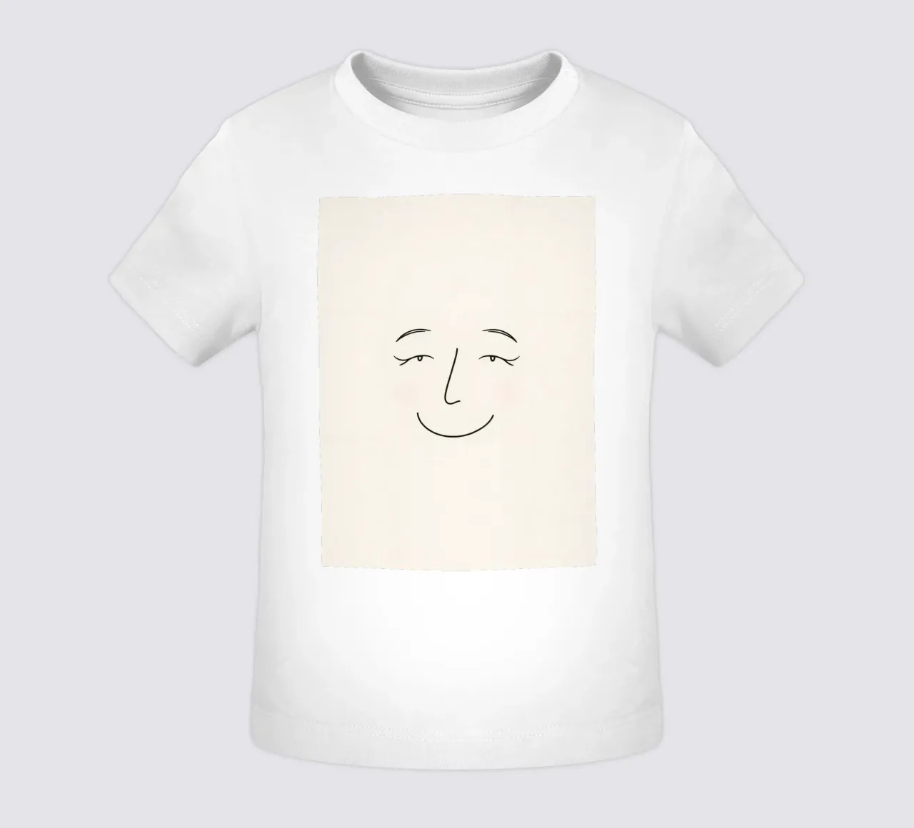 Simple line drawing shows a smiling face with blushed cheek baby t-shirt by DesignDoodle