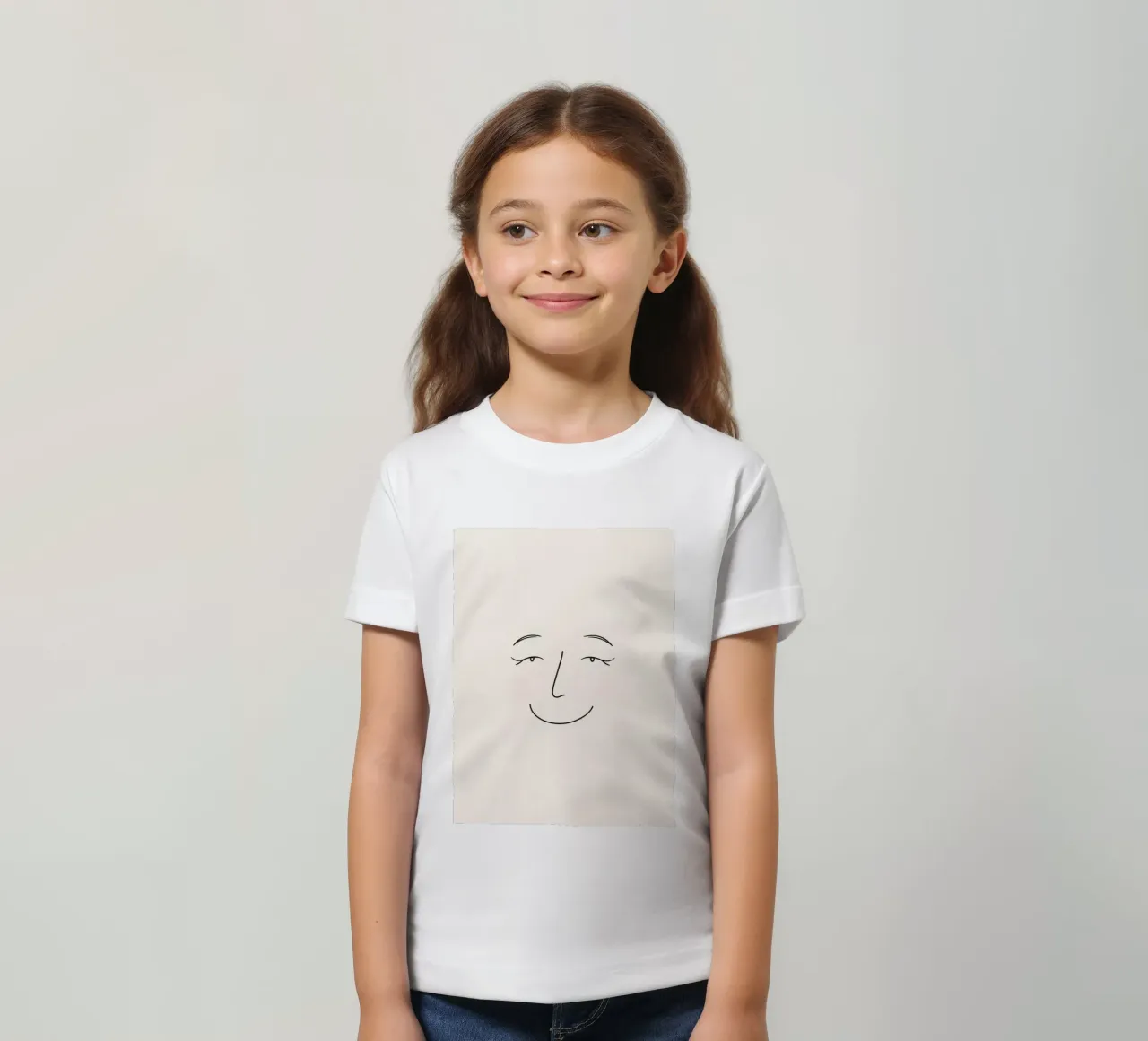 Simple line drawing shows a smiling face with blushed cheek kids t-shirt by DesignDoodle