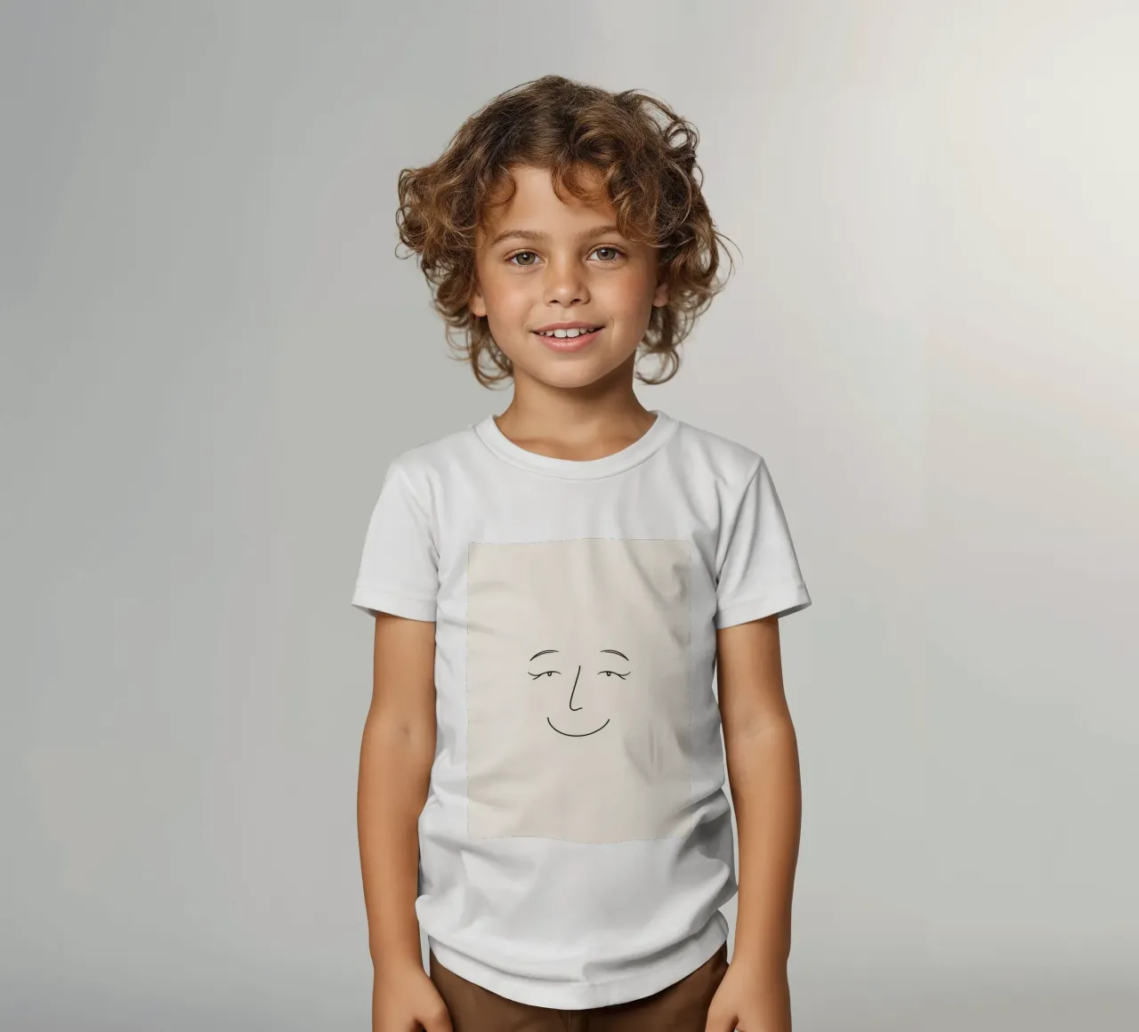 Simple line drawing shows a smiling face with blushed cheek kids t-shirt by DesignDoodle