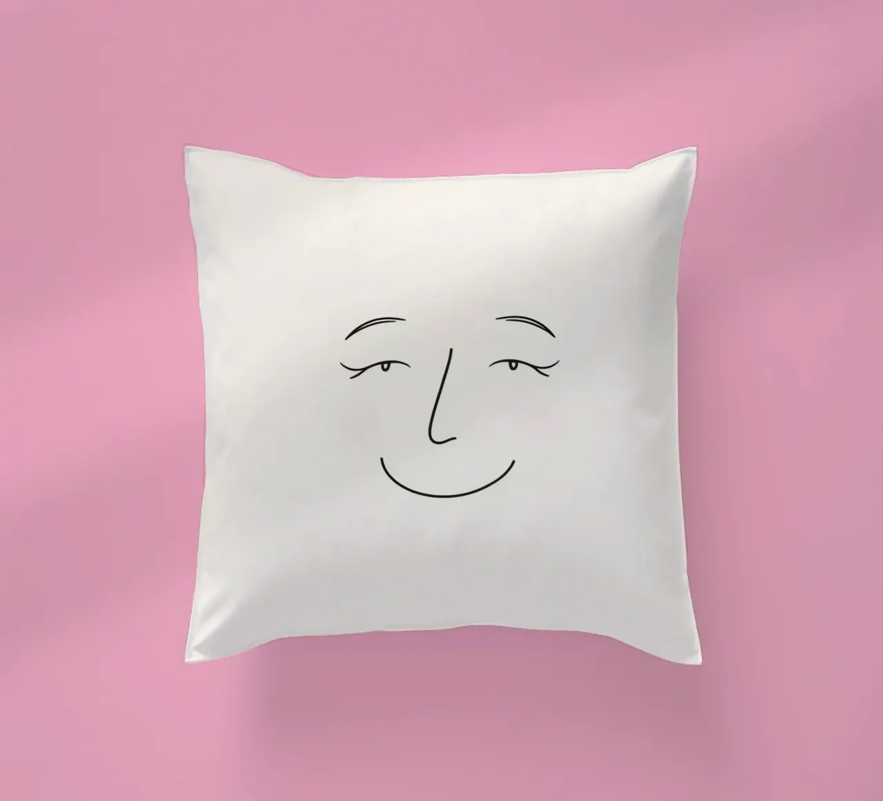 Simple line drawing shows a smiling face with blushed cheek decorative cushion by DesignDoodle