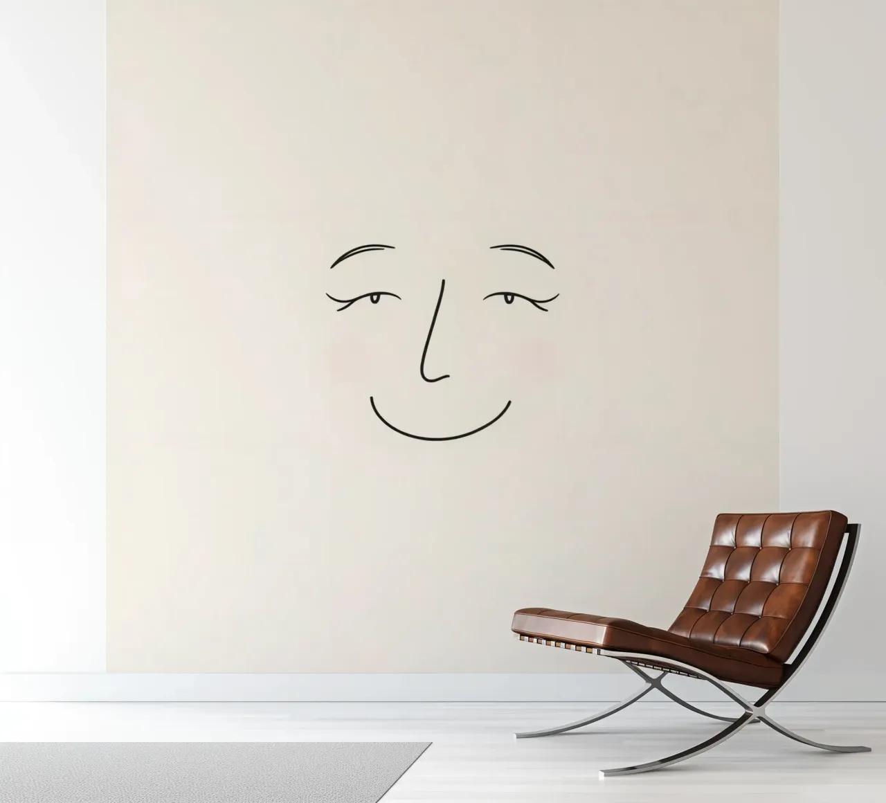 Simple line drawing shows a smiling face with blushed cheek photo wallpaper by DesignDoodle