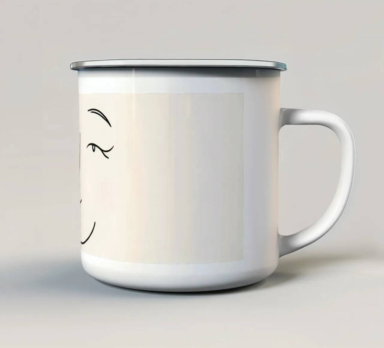 Simple line drawing shows a smiling face with blushed cheek enamel mug by DesignDoodle