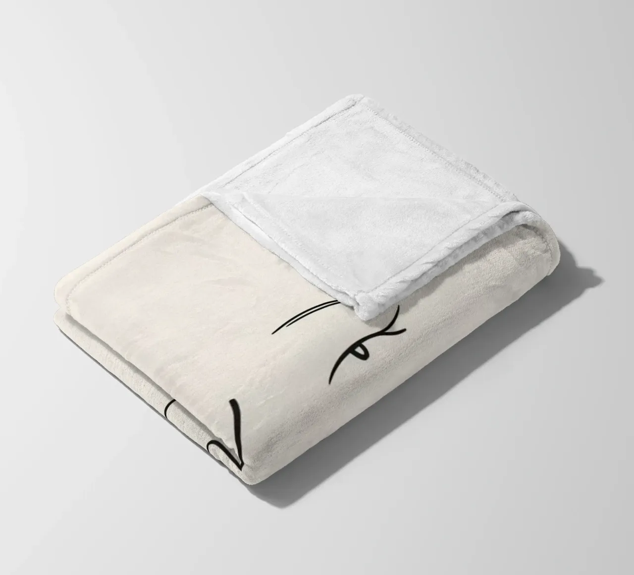 Simple line drawing shows a smiling face with blushed cheek fleece blanket by DesignDoodle