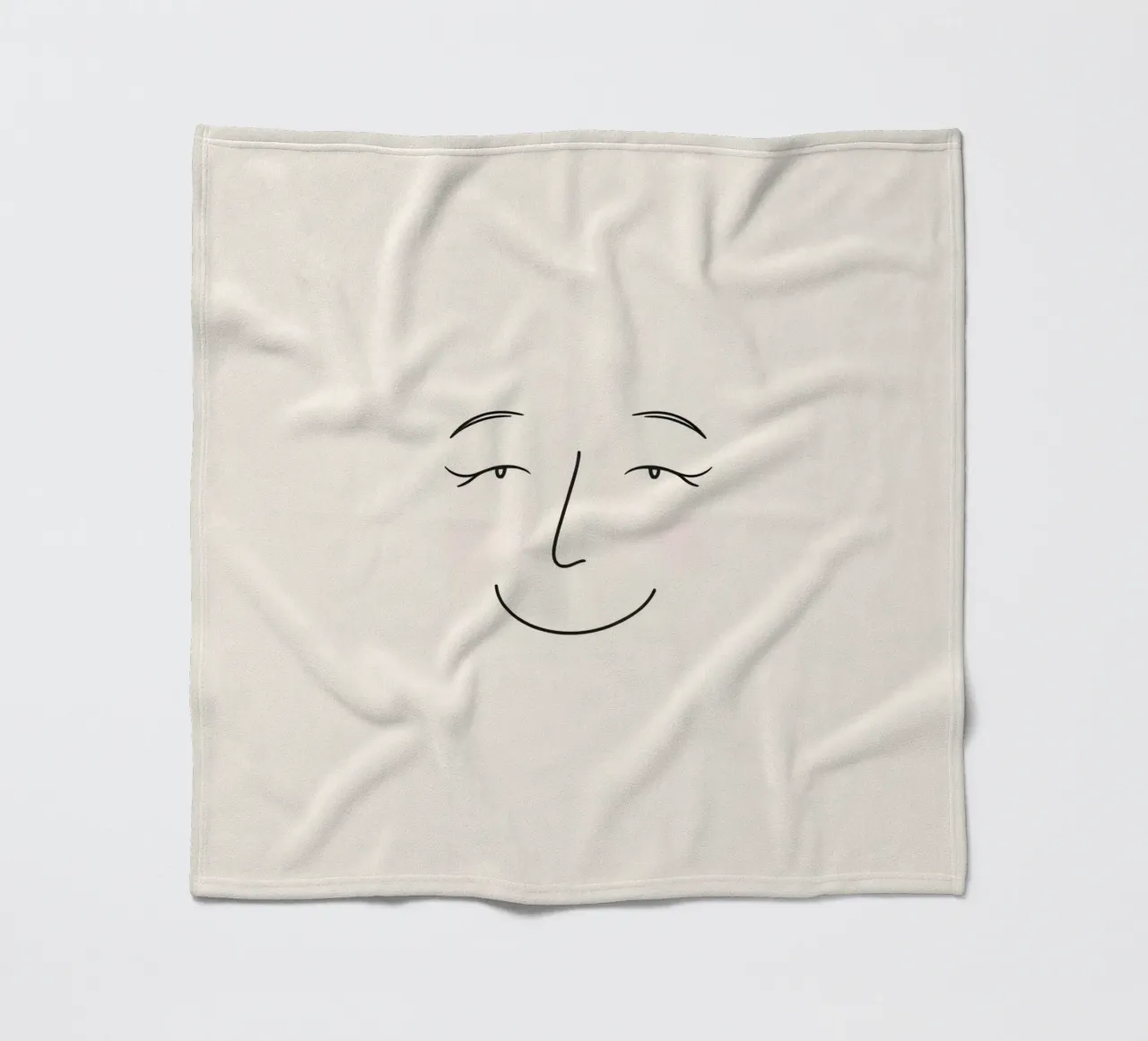 Simple line drawing shows a smiling face with blushed cheek fleece blanket by DesignDoodle