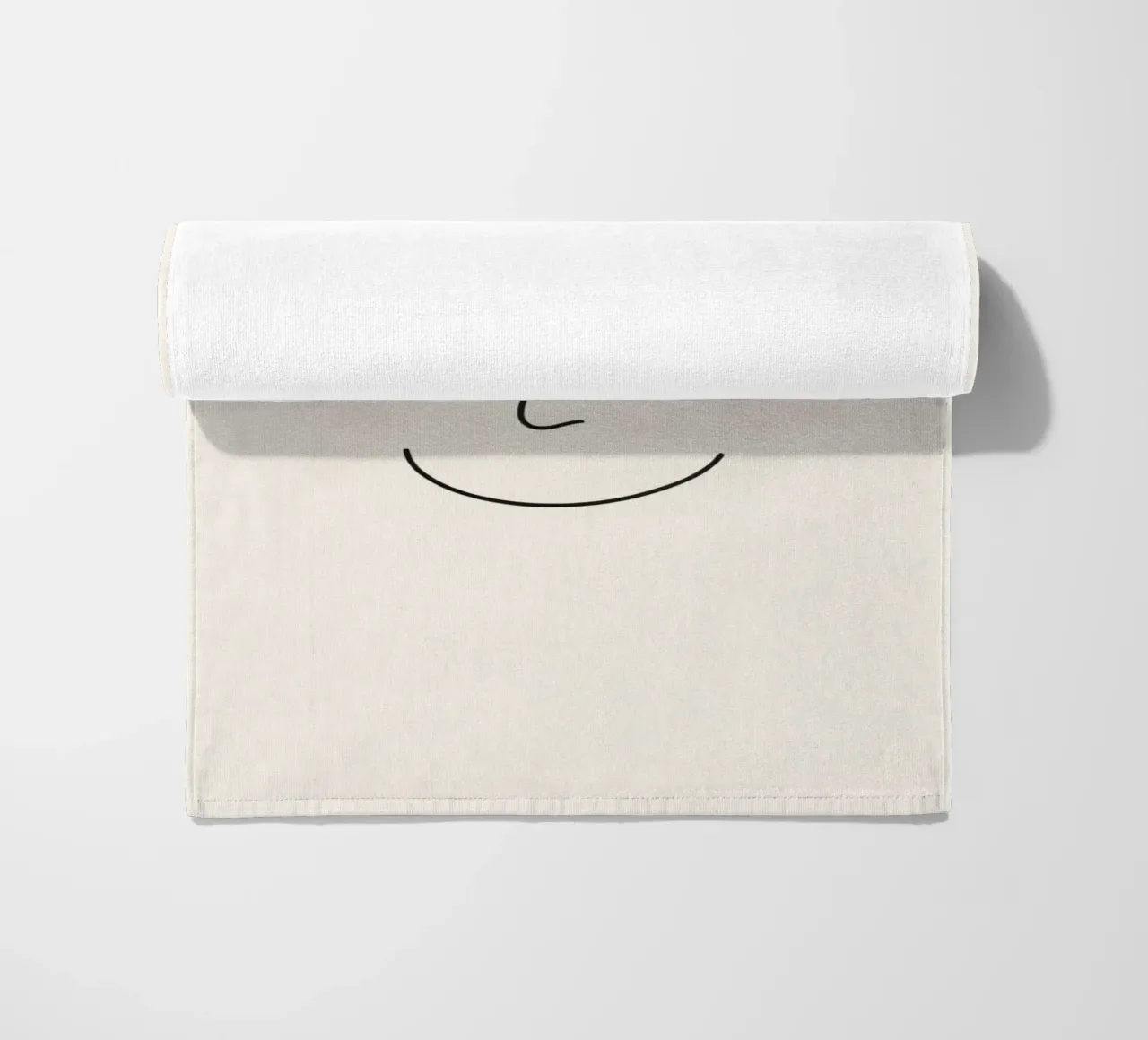 Simple line drawing shows a smiling face with blushed cheek beach towel by DesignDoodle