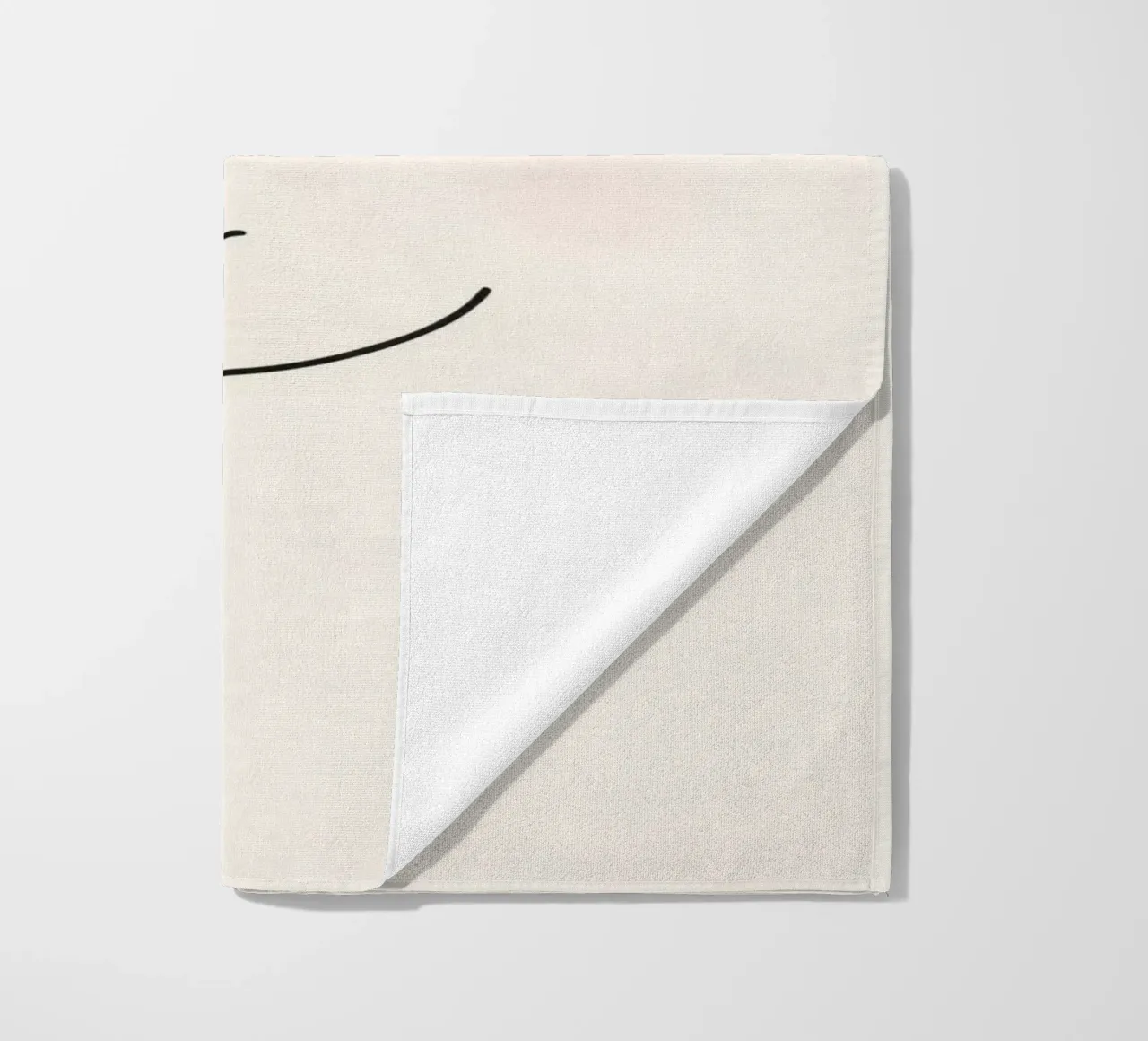 Simple line drawing shows a smiling face with blushed cheek beach towel by DesignDoodle