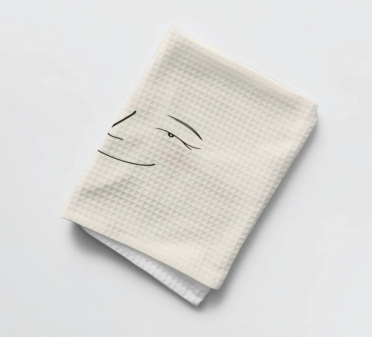 Simple line drawing shows a smiling face with blushed cheek tea towel by DesignDoodle