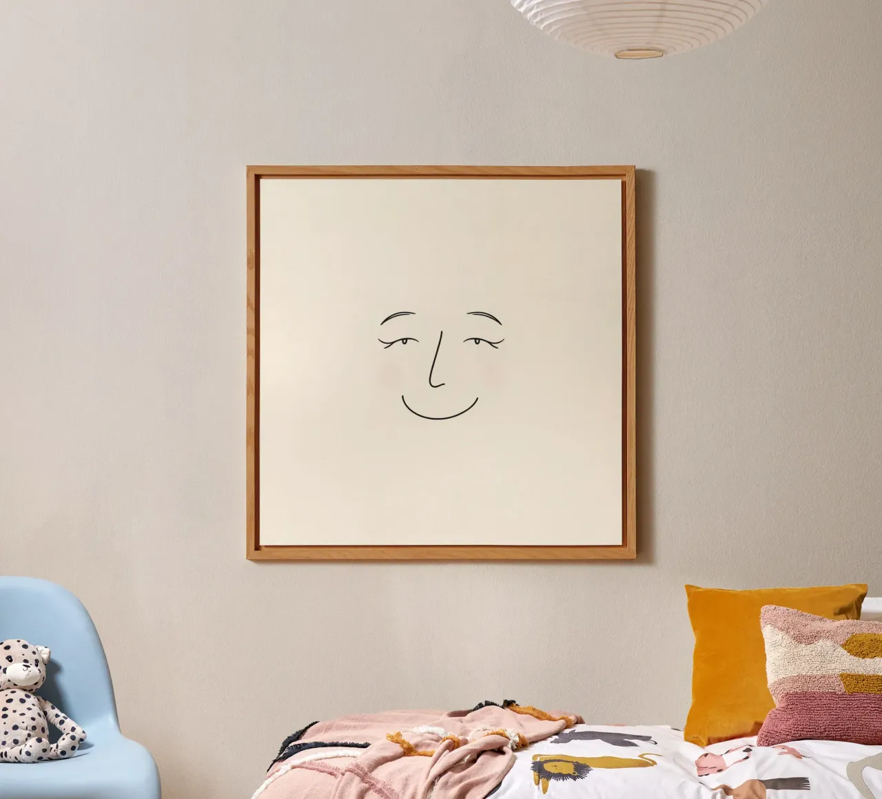 Simple line drawing shows a smiling face with blushed cheek alu-dibond by DesignDoodle