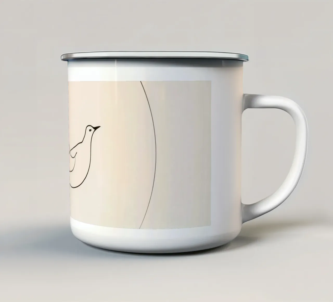 Elegante opera d'arte minimale di un uccello in volo che raffigura la libertà tazza in smalto da DesignDoodle