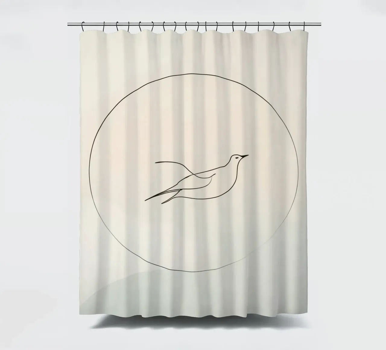 Elegante opera d'arte minimale di un uccello in volo che raffigura la libertà tenda da doccia da DesignDoodle