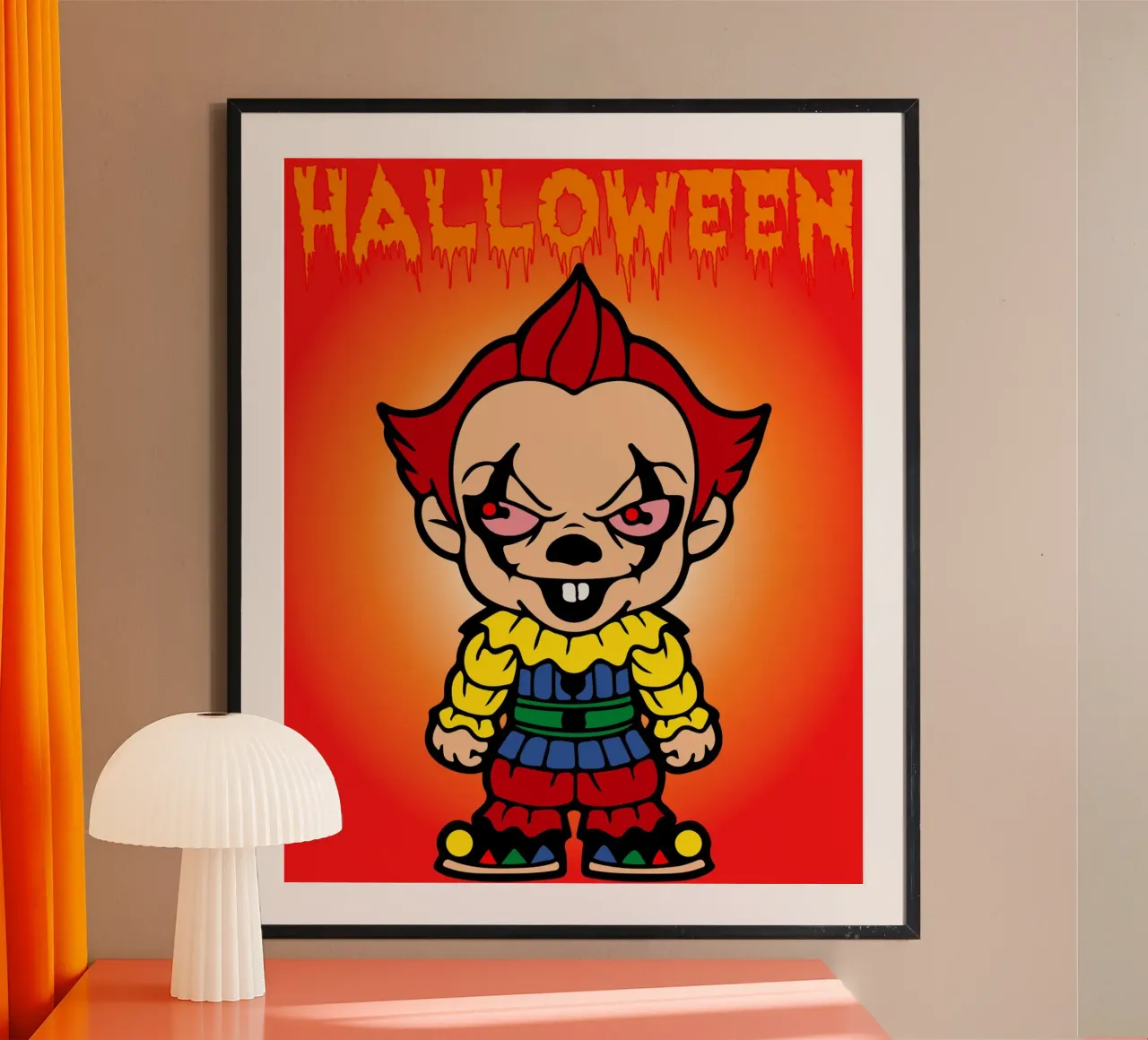 payaso fantasma halloween poster con marco de plástico de onechoice