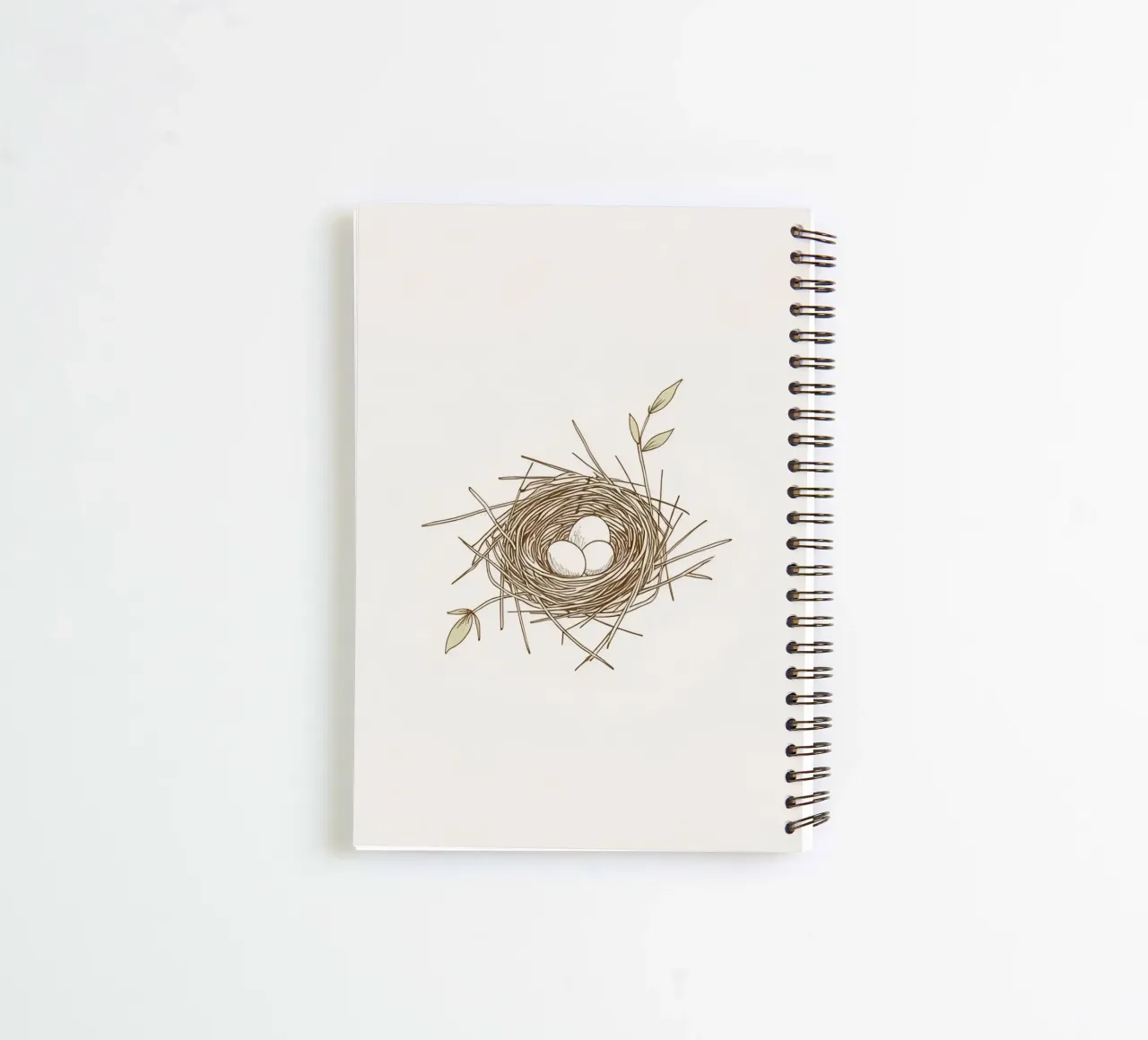 Nest illustration with three white eggs inside, spiral notebook by DesignDoodle