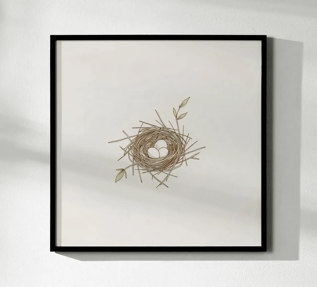 Illustrazione del nido con tre uova bianche all'interno, carta hahnemühle da DesignDoodle