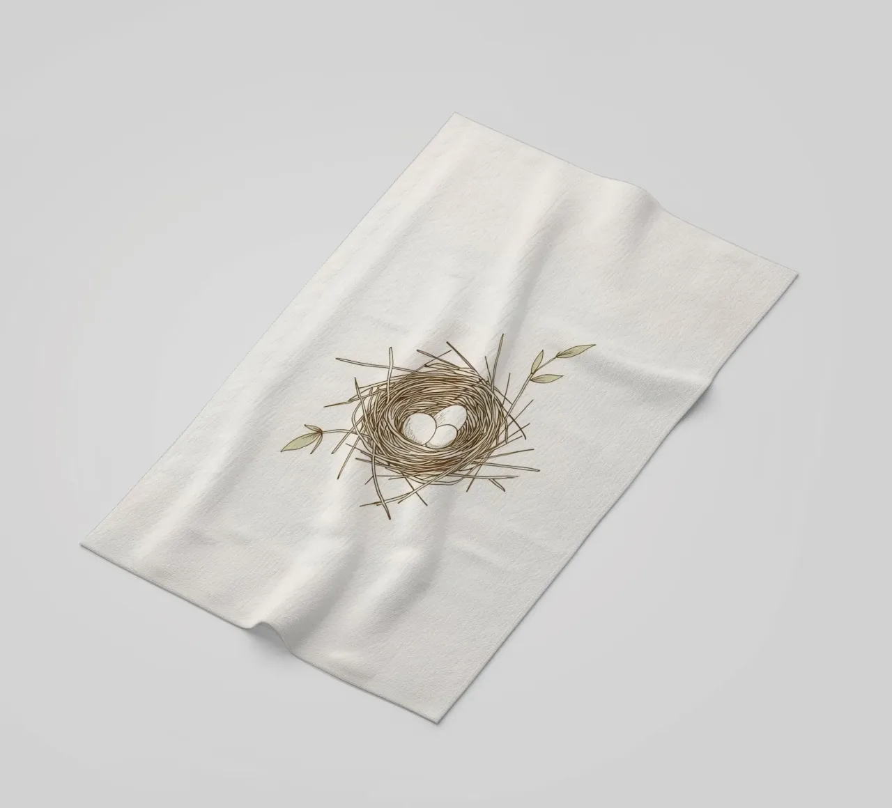 Illustrazione del nido con tre uova bianche all'interno, telo mare da DesignDoodle