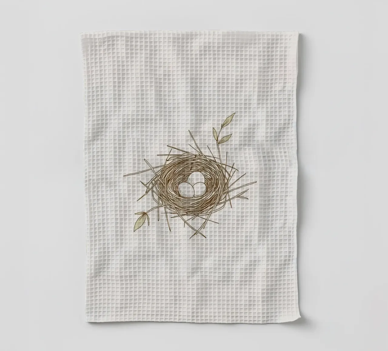 Illustrazione del nido con tre uova bianche all'interno, canovaccio da cucina da DesignDoodle