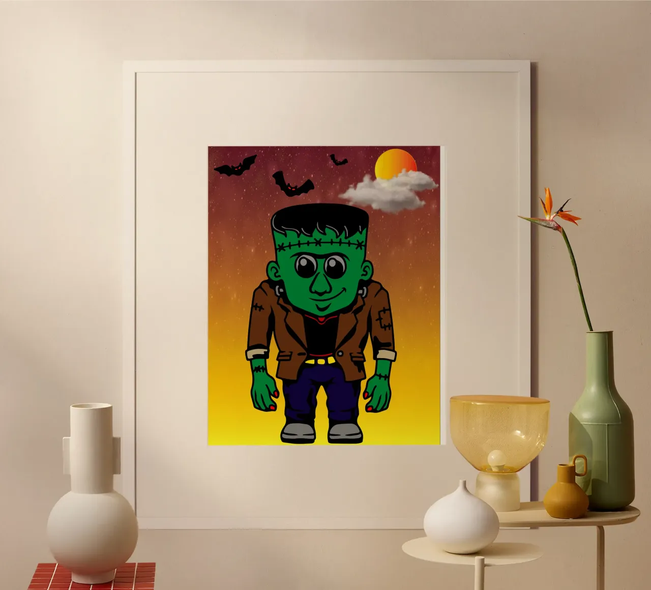fantasma franco di halloween poster con telaio in alluminio da onechoice