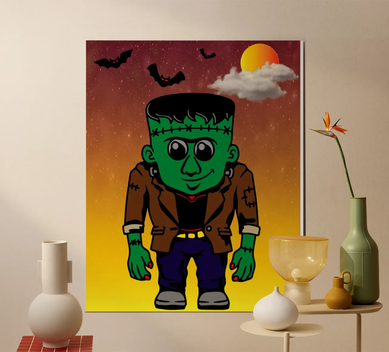 fantasma franco di halloween poster con telaio in alluminio da onechoice