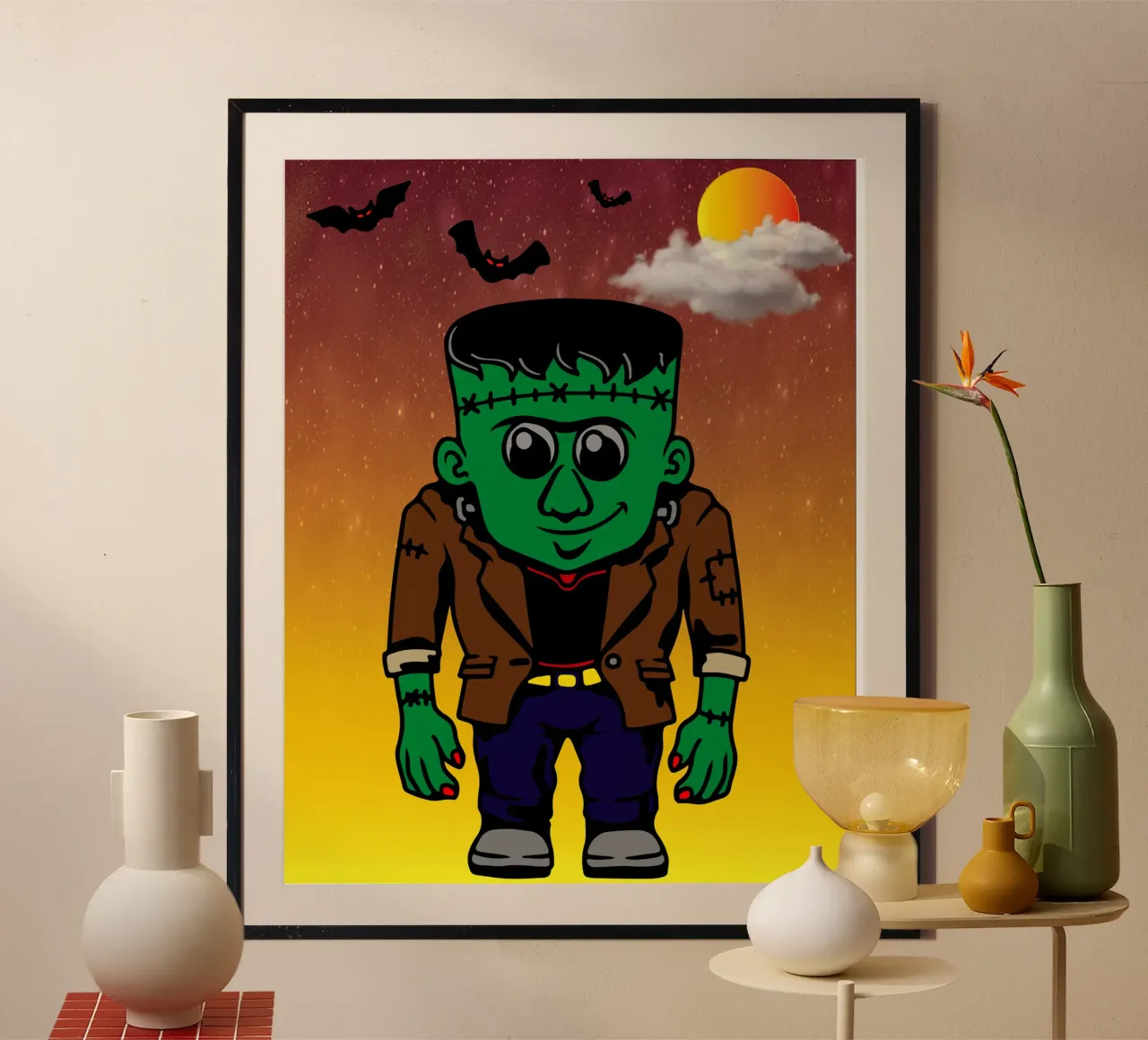 fantasma franco di halloween poster con telaio in alluminio da onechoice
