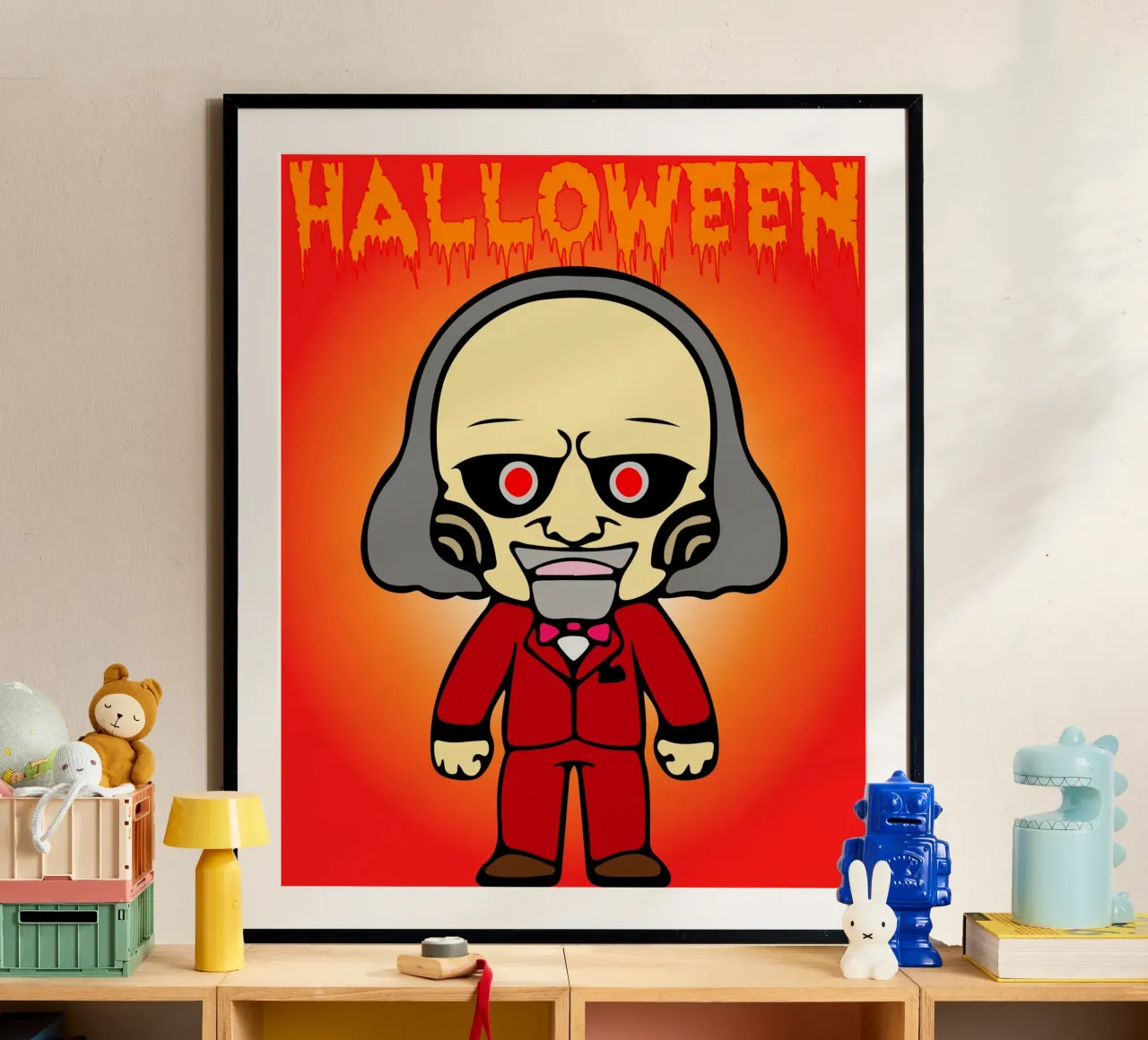 divertido fantasma diablo halloween poster con marco de plástico de onechoice