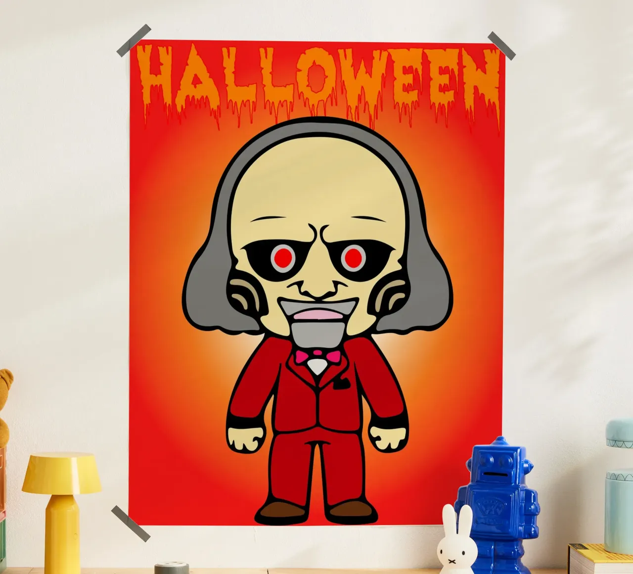 divertido fantasma diablo halloween poster con marco de plástico de onechoice