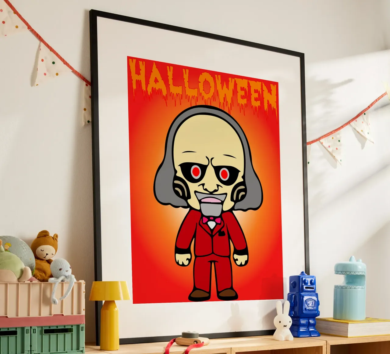 divertido fantasma diablo halloween poster con marco de plástico de onechoice