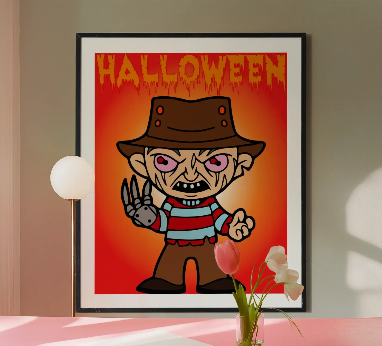 divertente fantasma di halloween poster con telaio in legno da onechoice