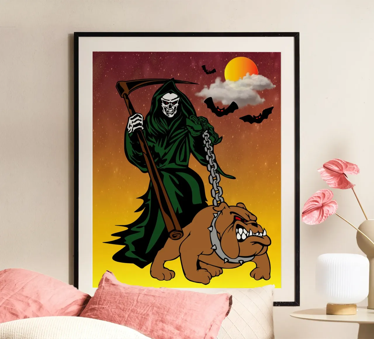fantasma e cane di Halloween poster con telaio in plastica da onechoice