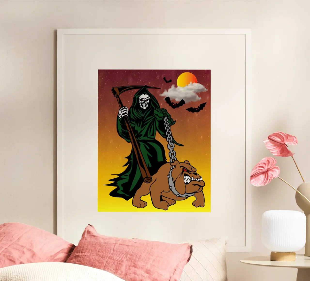 fantasma e cane di Halloween poster con telaio in plastica da onechoice
