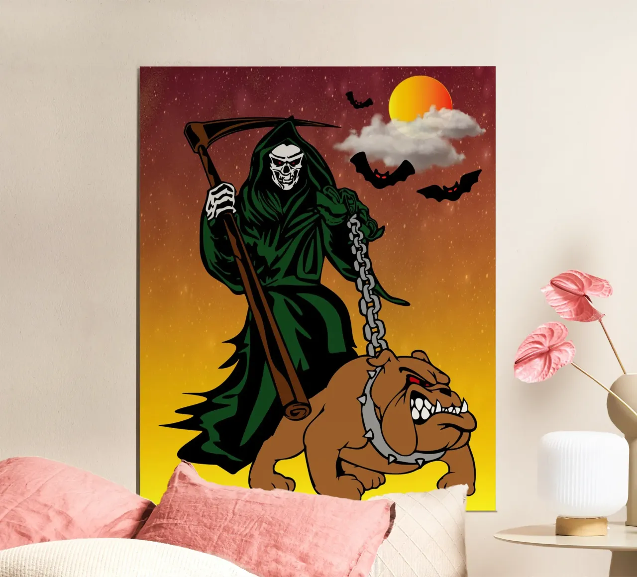 fantasma e cane di Halloween poster con telaio in plastica da onechoice