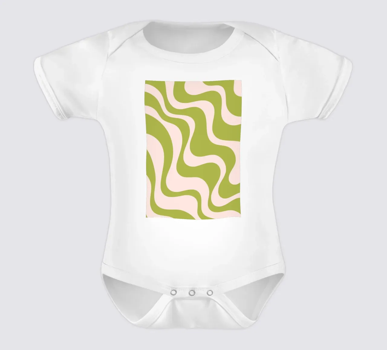 Retro Wavy Pattern in Olive Green and Blush Pink short-sleeve baby romper by The Art Club