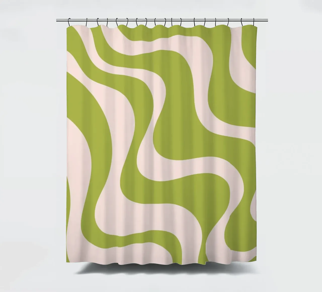 Retro Wavy Pattern in Olive Green and Blush Pink shower curtain by The Art Club