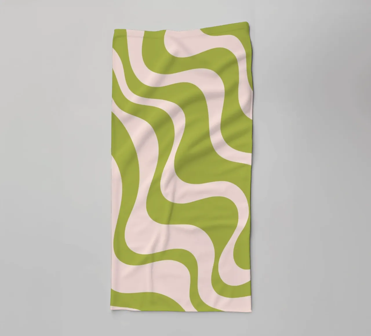 Retro Wavy Pattern in Olive Green and Blush Pink towel by The Art Club