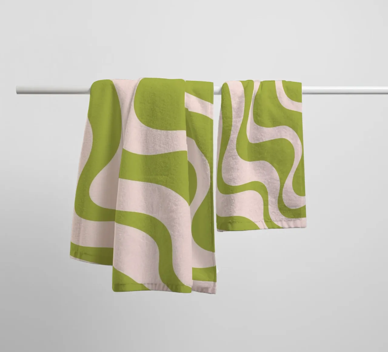 Retro Wavy Pattern in Olive Green and Blush Pink towel by The Art Club