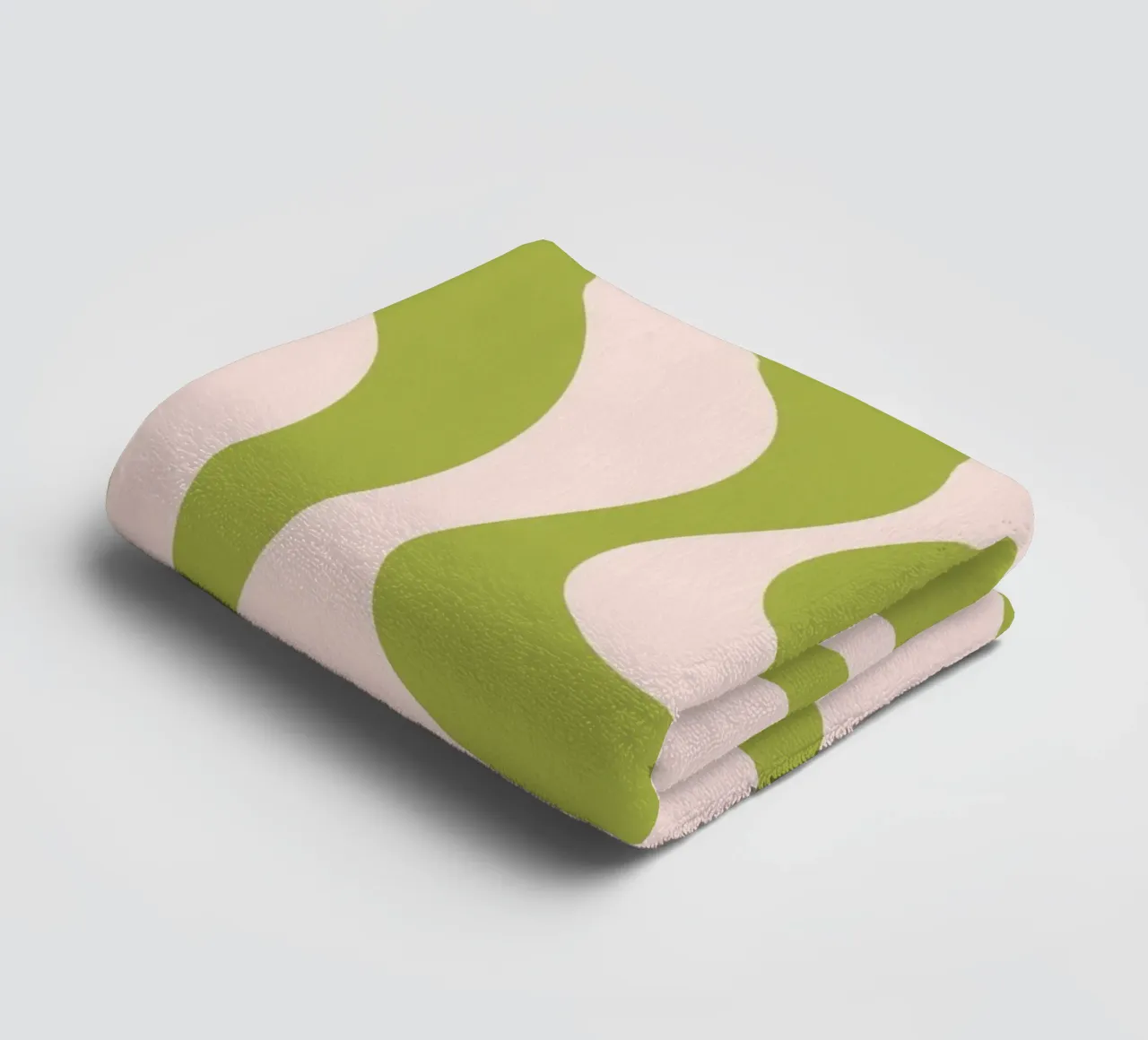 Retro Wavy Pattern in Olive Green and Blush Pink towel by The Art Club