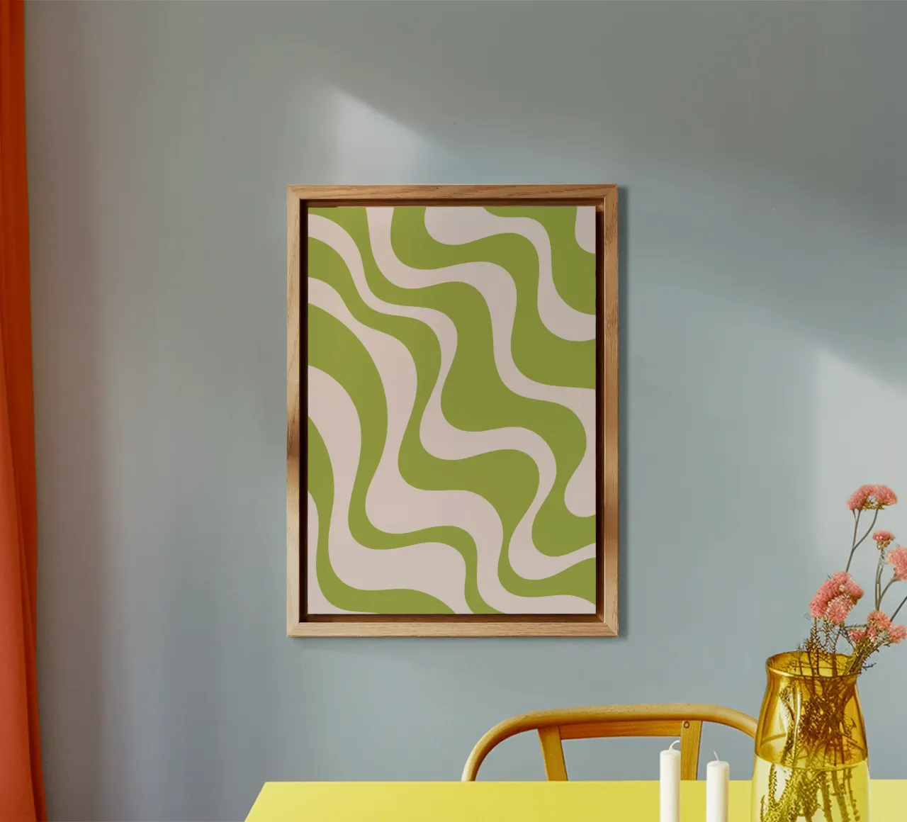 Retro Wavy Pattern in Olive Green and Blush Pink alu-dibond by The Art Club
