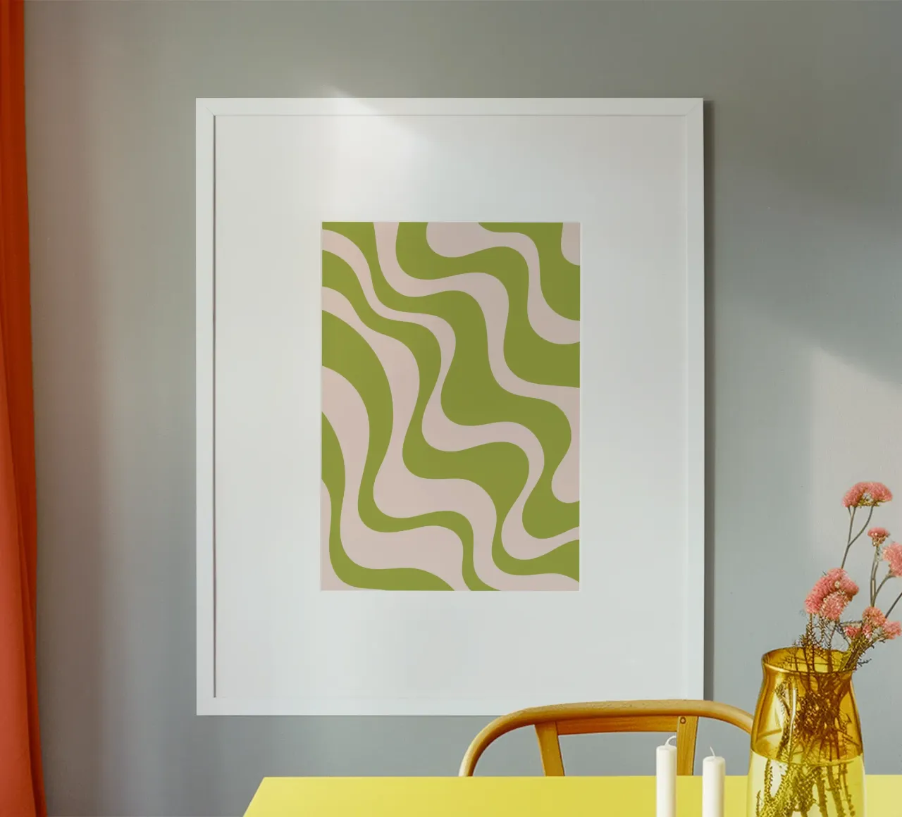 Retro Wavy Pattern in Olive Green and Blush Pink hahnemühle by The Art Club
