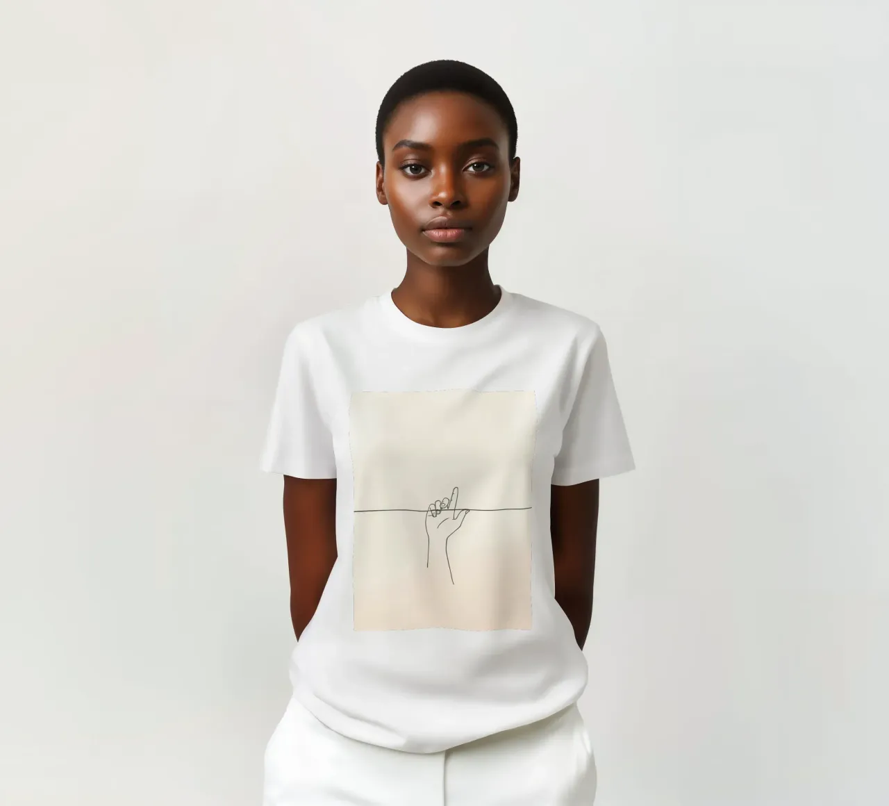 Outline of a hand with a finger grabbing thin black line t-shirt da DesignDoodle